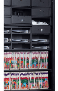 Dasco's Media storage cabinet with files in it
